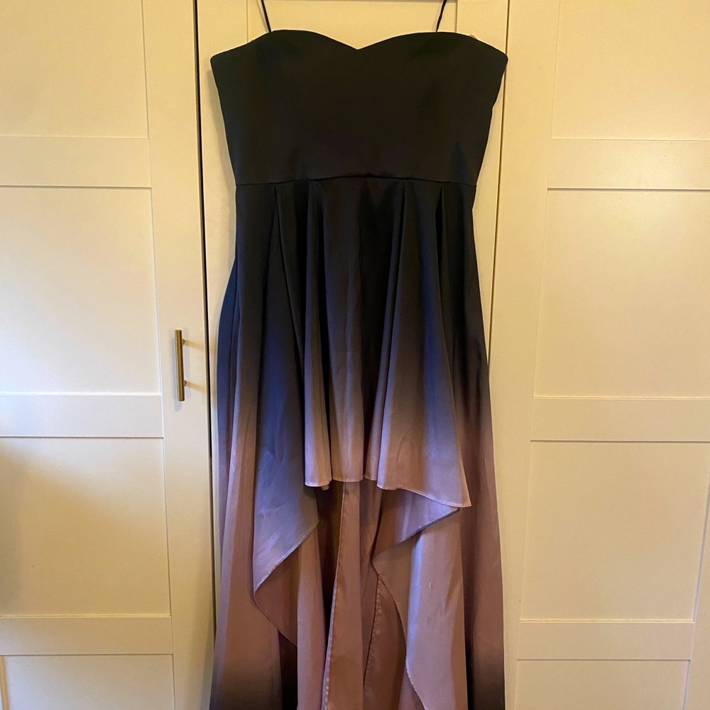 Badgley Mischka High Low Strapless Ombré Gown